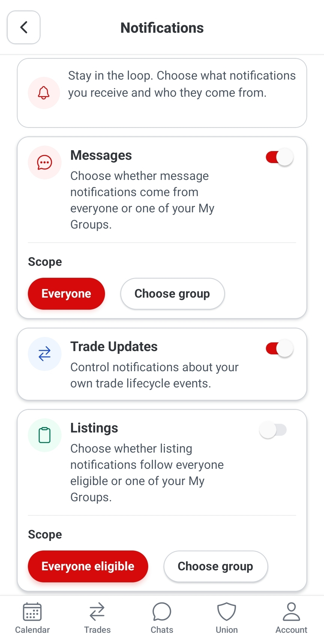Notification settings and alerts